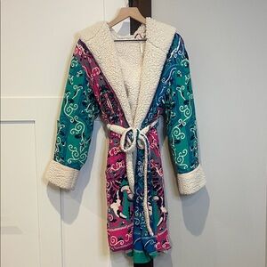 Colorful Women's Anthropology Robe with Sherpa Lining